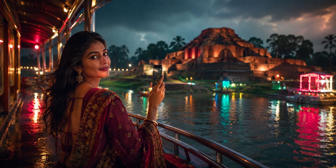 বাংলাদেশে নিয়ন আলোয় মোবাইল পেমেন্ট করছেন ব্যবহারকারী